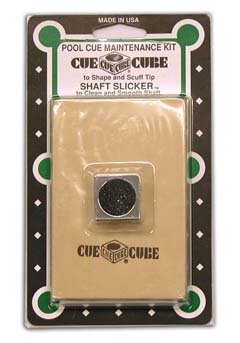 Cue Cube Kit. Includes one Cue Cube shaft slicker and one Cue Cube tip shapper/scuffer. 