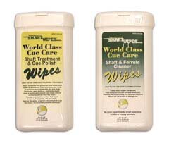 Smart Wipes. World class cue care. Easy to use one-step cleaning treatment. Or easy to use one-step polishing treatment. 20 - 5" x 9" sheets per bottle. $15.95 each bottle. 